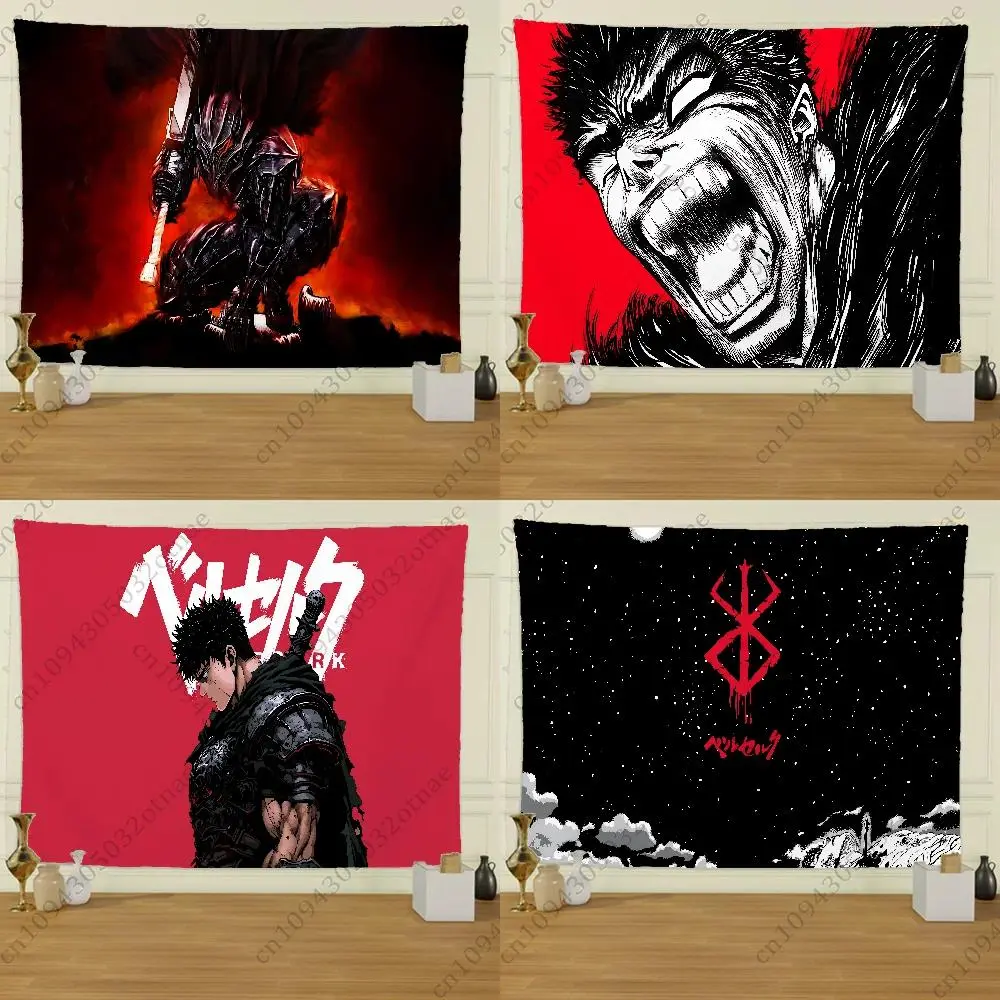 Anime Berserk Synthetic Tapestry Flag - Wrinkle Resistant, Lightweight, Patchwork Patterned Photo Decor Backdrop - Living Room Wall Art, Birthday Bonfire Party Outdoor Banner (Home & Festive Supplies)