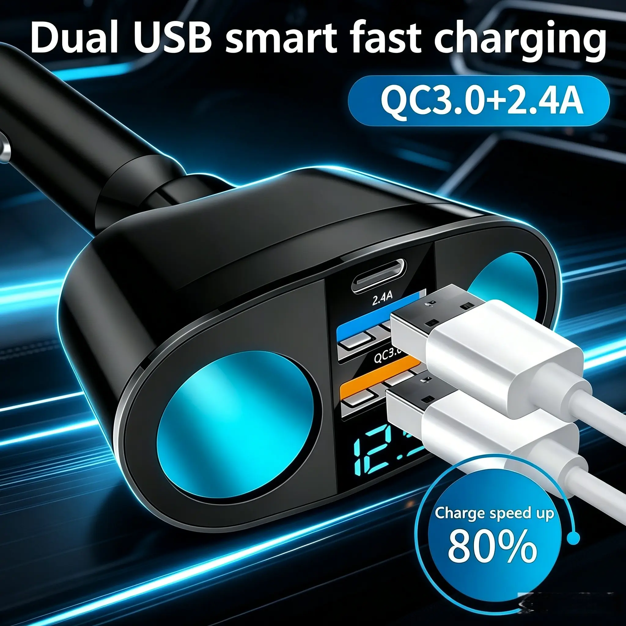 66w Multi-Port Car Charger Adapter, Qc3.0 Fast Charging, 5 Ports Dual PD USB, 12V 24v Universal Car Power Adapter for Cell Phones Dash Cam