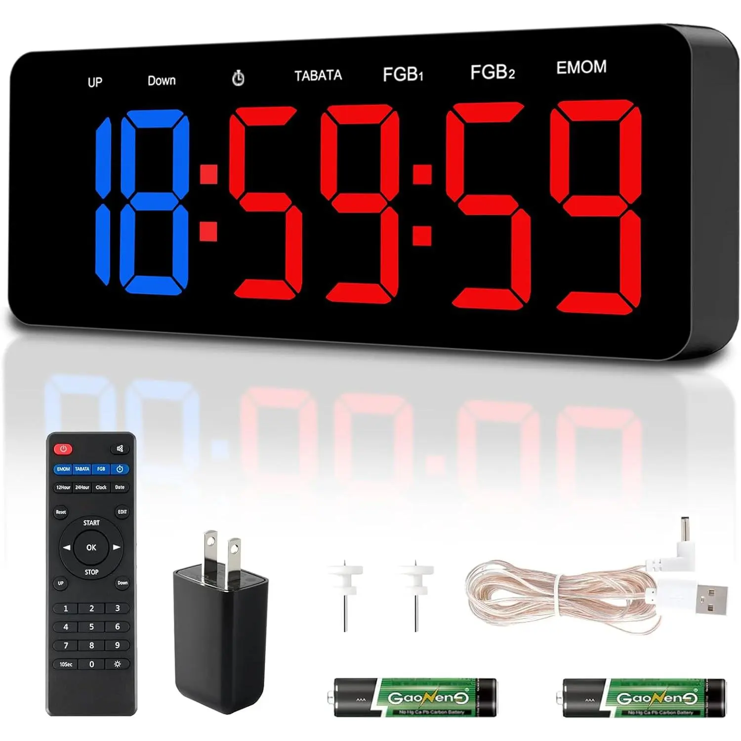 Multi-Mode Fitness Timer with Remote Control – 2-in-1 Digital Clock & Gym Timer for Tabata, EMOM, Countdown, Stopwatch, FGB – Customizable Workout Cycles with 10 Presets & 3 Mounting Options
