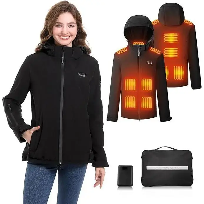 Heated Jacket for Women 14400 mAh Battery Pack Lightweight Water-Resistant Slim Fit Heated Coat with Hood