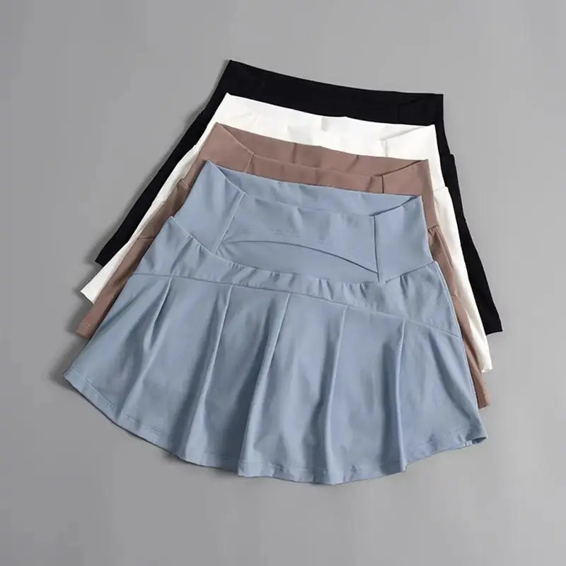 Women's Athletic Fit Tennis Skort in Pleated Fabric - High Waisted with Built-in Shorts for Running Yoga