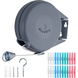 Heavy Duty Retractable Portable Clothesline, 40 Ft Indoor Outdoor Laundry Drying Line with 24 Pcs Clothespins