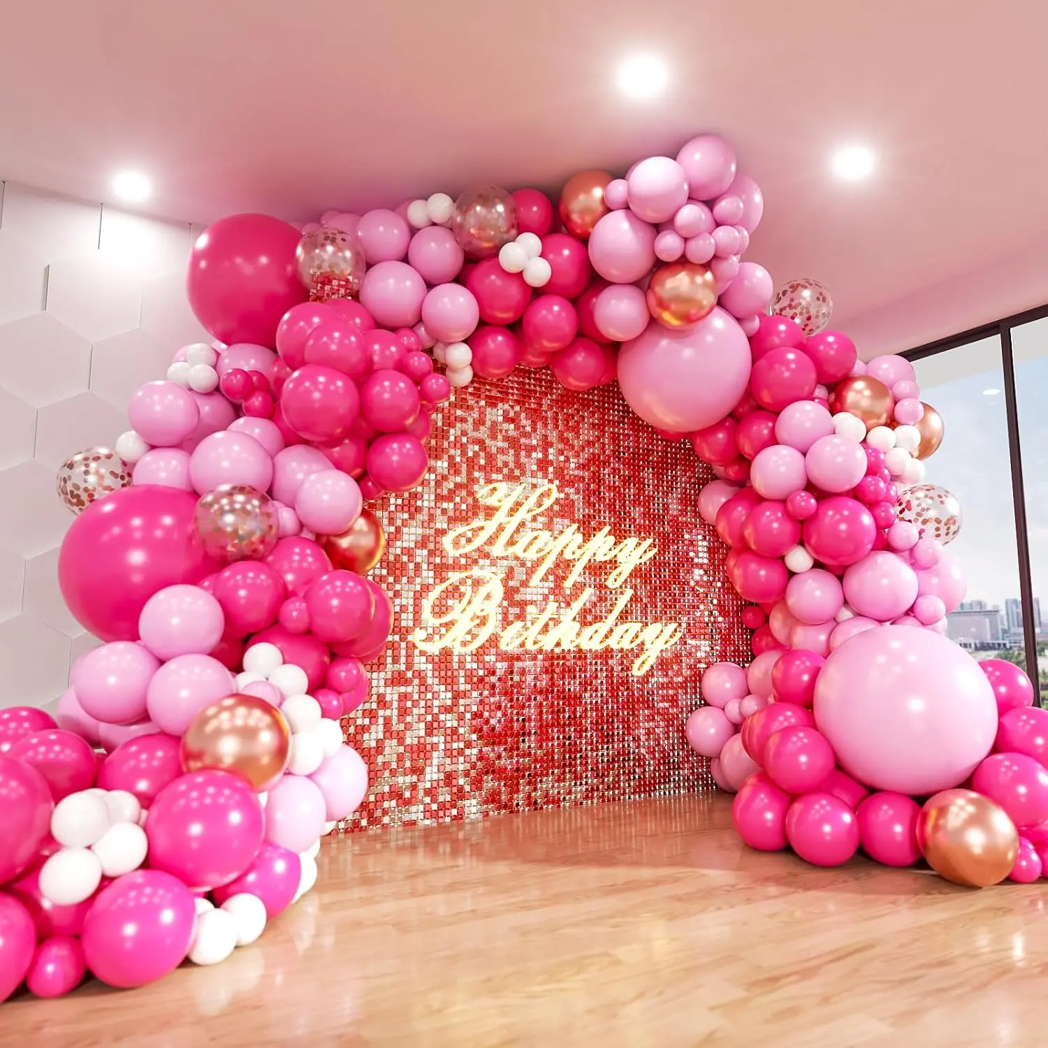 Balloons Arch Kit, 160 count Hot  Balloon Garland Kit Metallic Rose  Confetti Balloons for Birthday, Princess Theme, Engagements, Galentine's Day, Valentine's Day Party Decoration