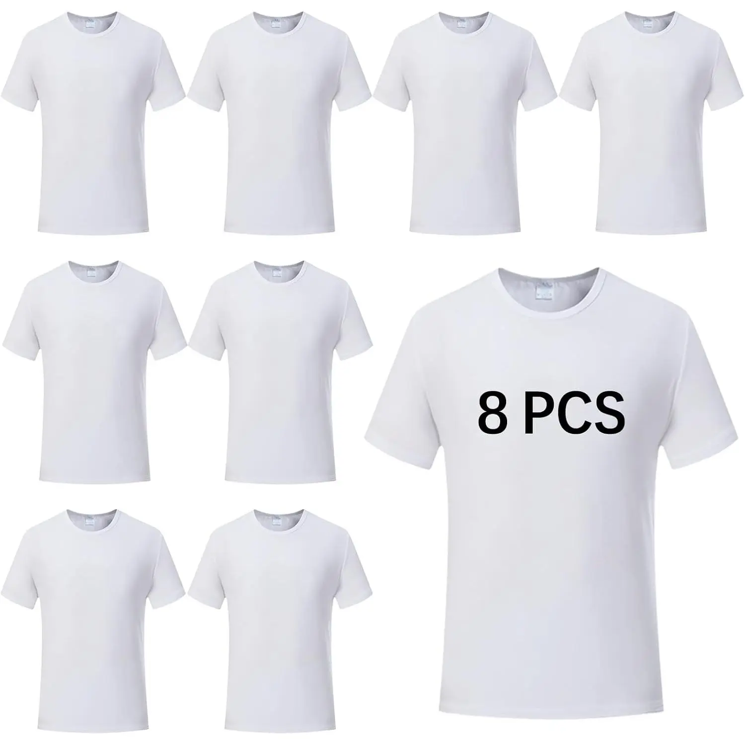 8 PCS Unisex Tshirts for Adults Sublimation Blank T Shirt White Polyester Shirts Crew Neck Short Sleeve for Sublimation