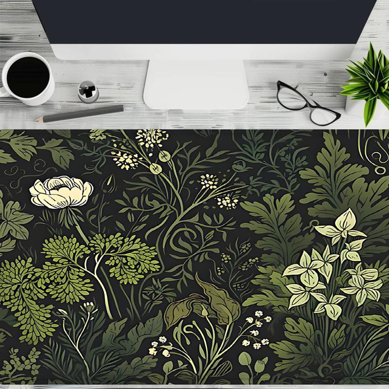 Creative Plant Pattern Mouse Pad, Rectangle Gaming Mouse Pad, Non-slip Large Surface Rubber Base Stitched Edge Desk Keyboard Mat for Home Office Game Desktop Accessory, Office Accessories