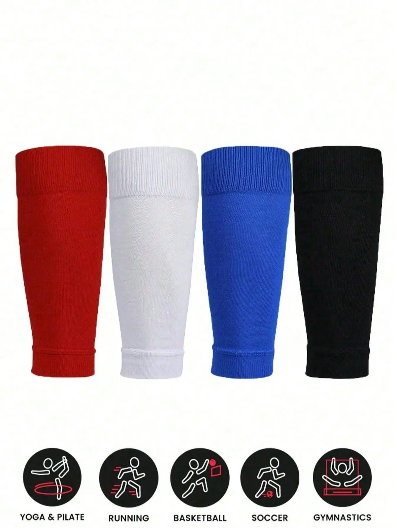 4 Pairs Unisex Sports Leg Compression Sleeves, Elastic Football Protective Shin Guards, Soccer Gear, No-Show Socks for Kids Training