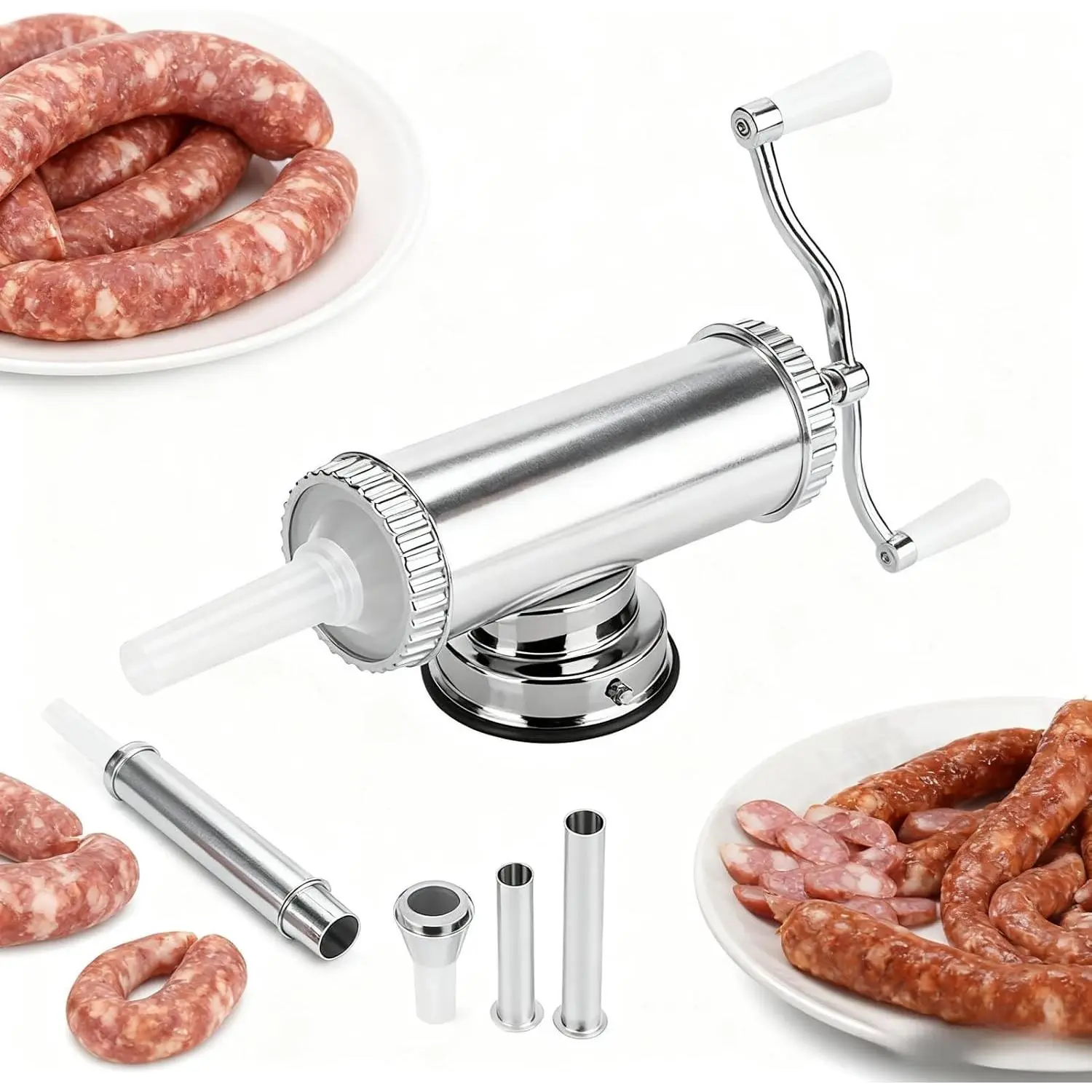Sausage Stuffer Machine Manual Meat Stuffer Filler Stainless Steel Homemade Quick Meat Filling Sausage Maker with 3 Filling Tubes for Home Kitchen Use