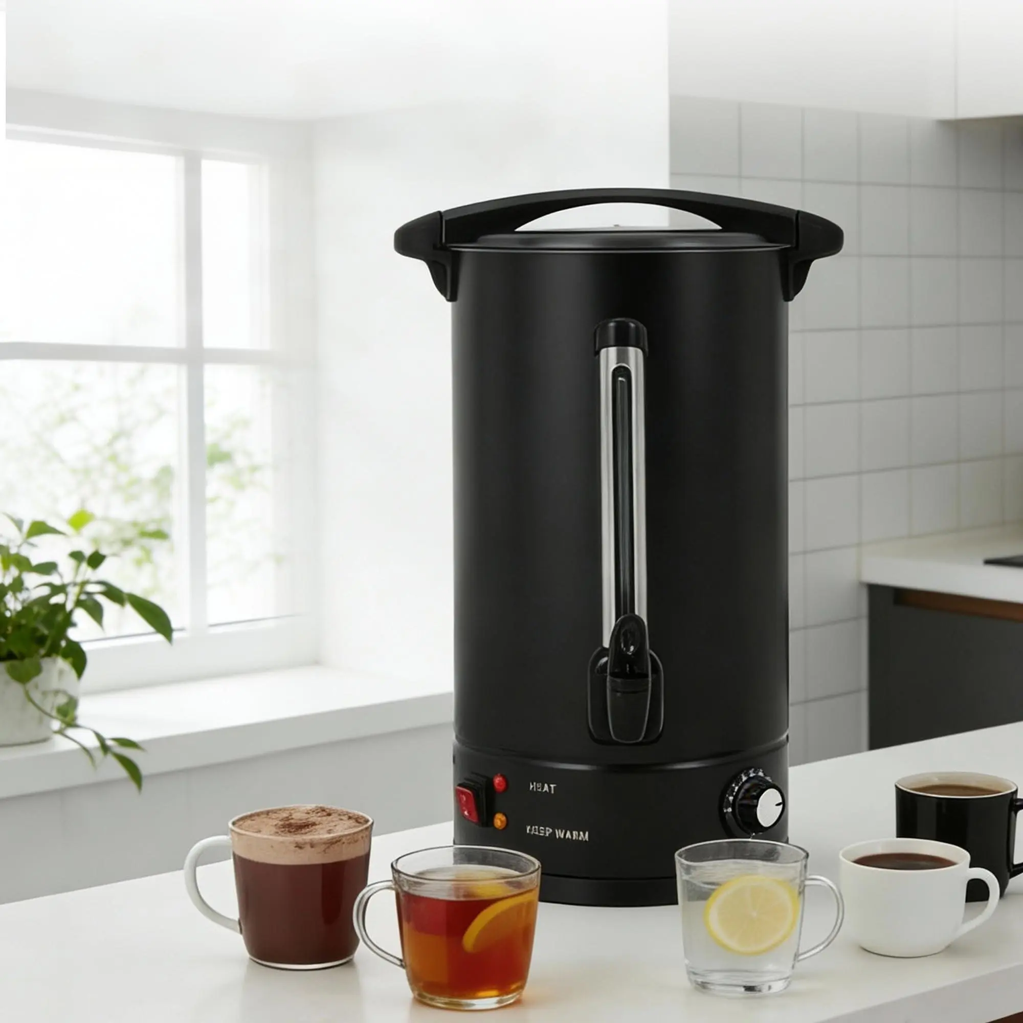 Commercial Coffee Urn & Hot Water Dispenser, Double-Wall Stainless Steel Electric Percolator - 100-120 Cup (14-18L) Capacity - Insulated Keep Warm - Spigot for Catering, Weddings & Events - Silver/Black