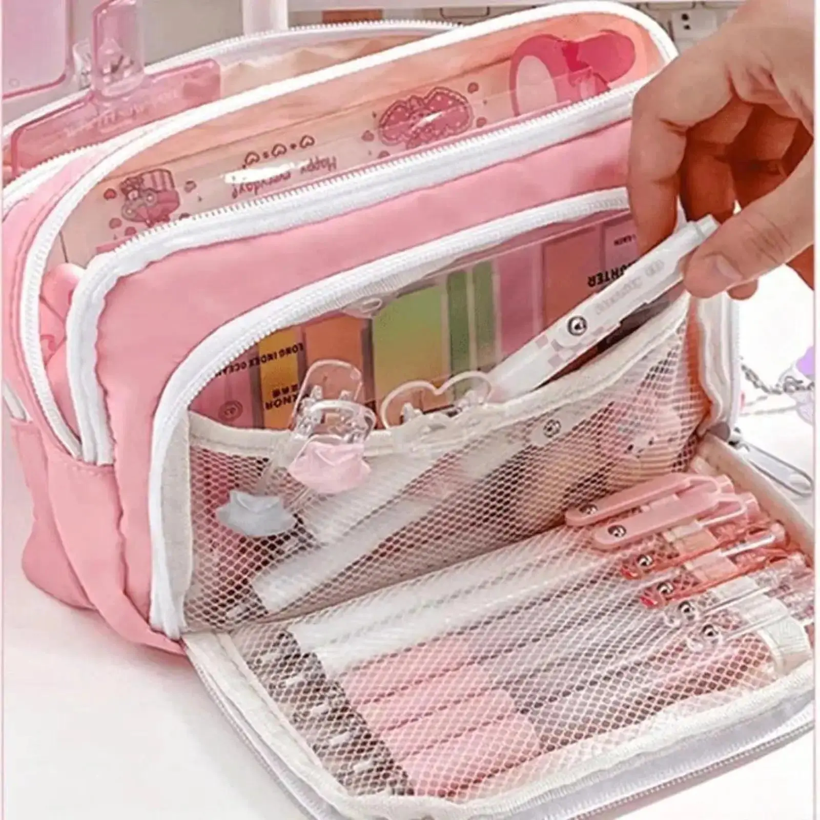 Front Open Pencil Case, Large Capacity Aesthetic Pen Pouch with Clear Window Design, Minimalist Stationery Organizer Bag for Students, Cute School Pencil Case for Everyday Use summerwins