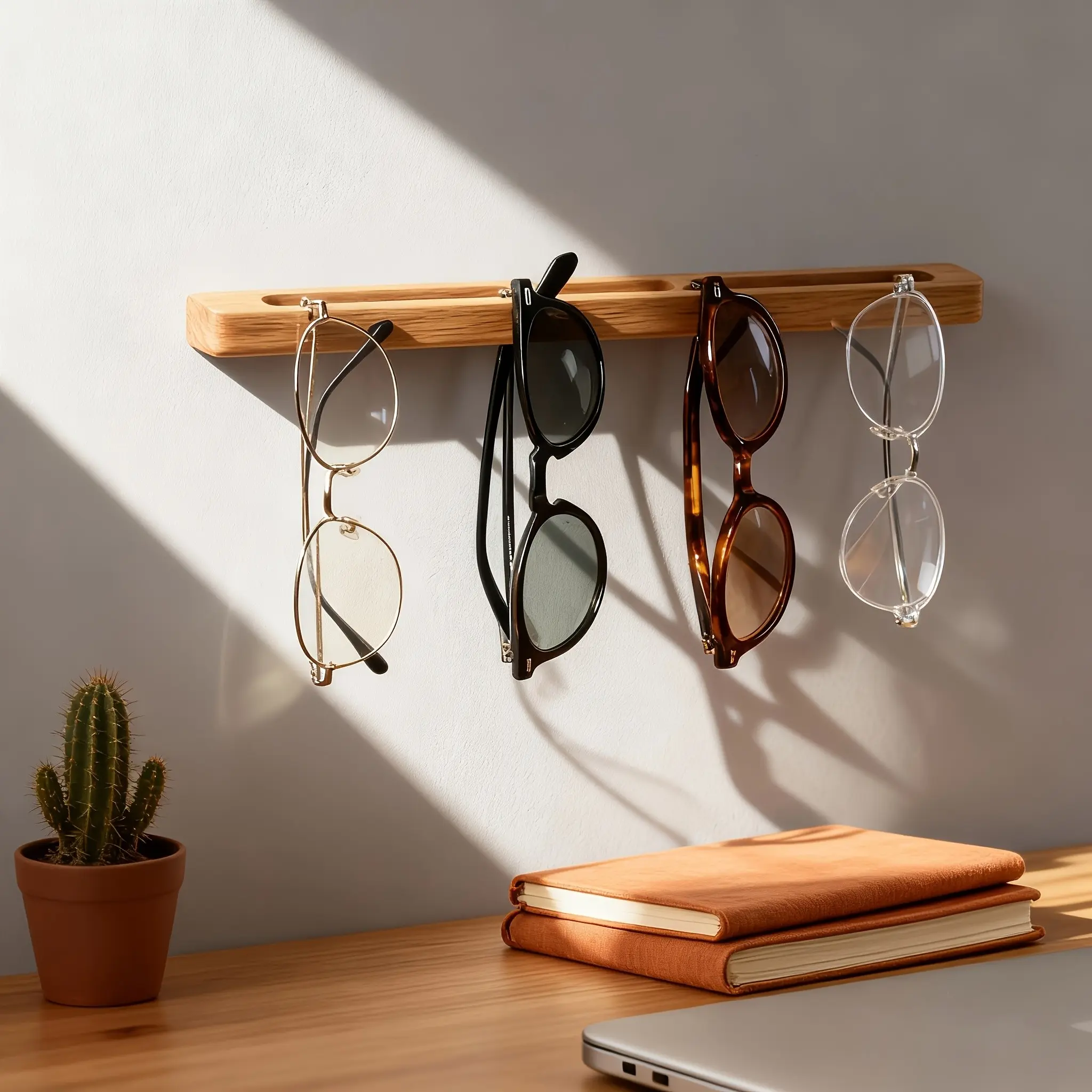 1 wooden wall-mounted retail eyeglass and Sunglasses display and rack, eyeglass rack, vertically space-saving, durable, eyeglass storage rack, no-drill installation, suitable for home, office, Room, gift for eyeglass wearers, retail display accessory