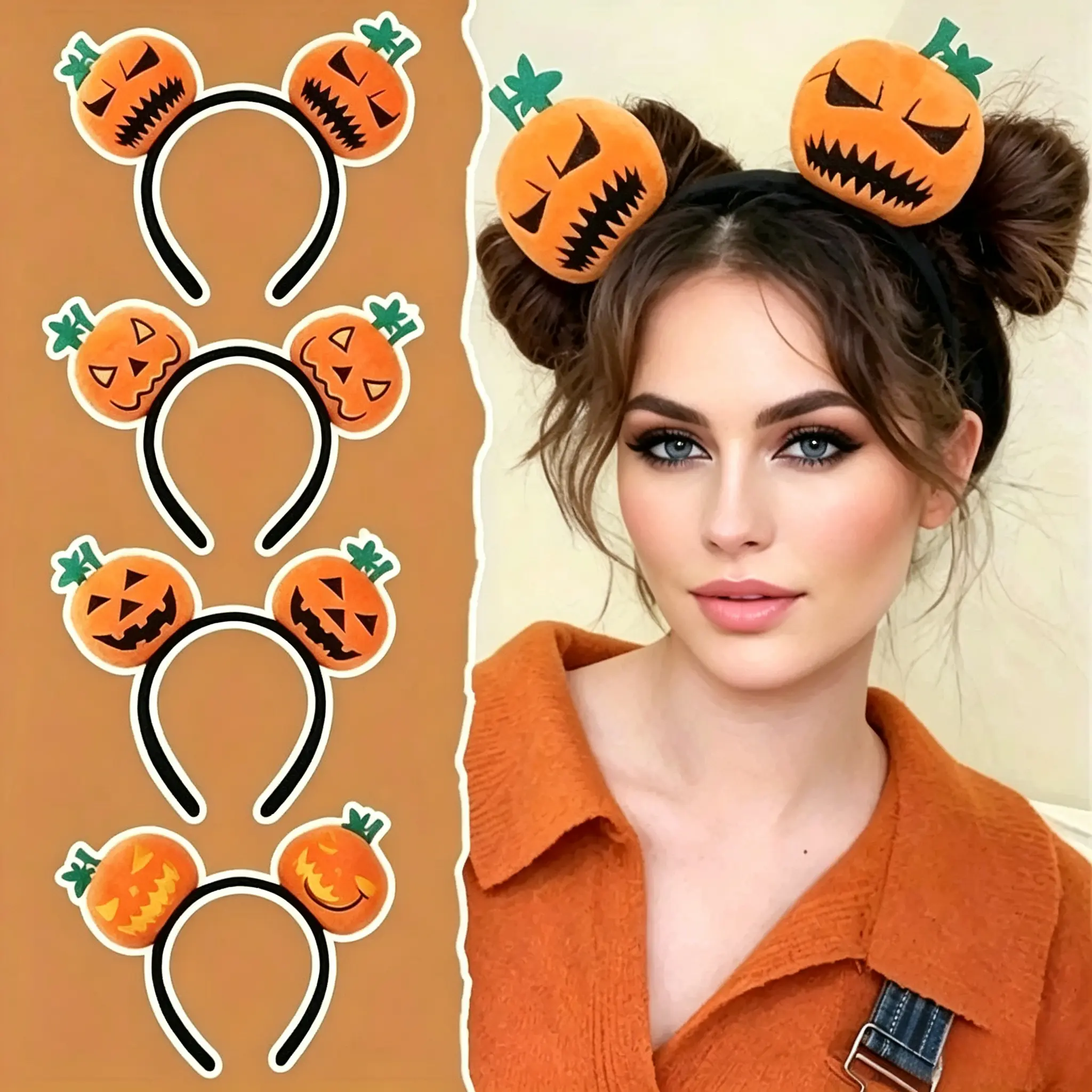 4Pcs Halloween Glitter Pumpkin Headbands, Sparkly Pumpkin Hair Hoops for Women, Girls & Kids, Halloween Costume Accessory for Trick-or-Treating, Theme Parties & Photo Booths