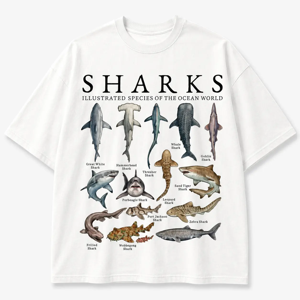 Shark TShirt, Vintage Shark Species T-Shirt, Marine Life Tee, Ocean Animal TShirt, Fish Tee, Shark Lover Gift, Aquarium Gift