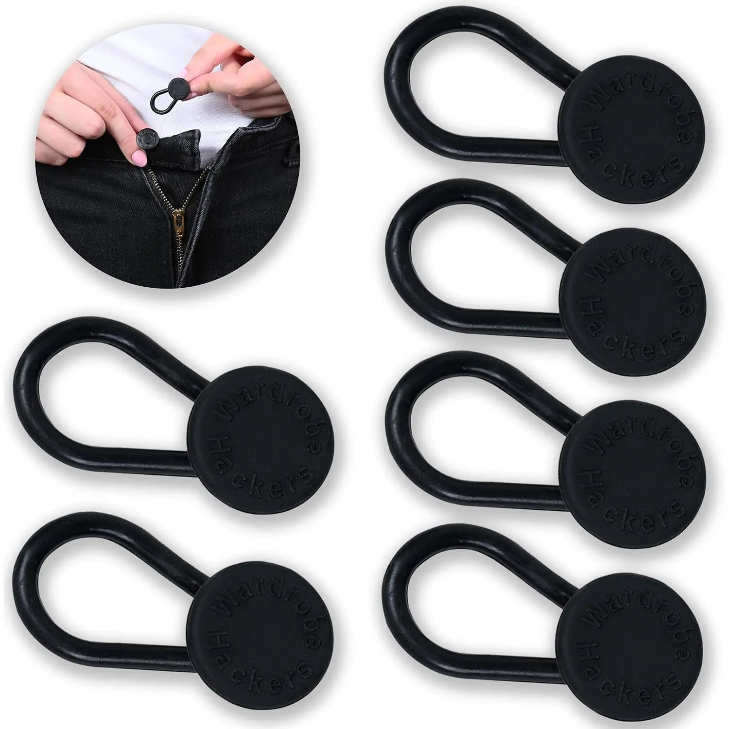 Flexible Button Extenders for Jeans, Pants & Dress Slacks (6-Pack) | Black Button  Expanders for Men and Women’s Tight Waistband