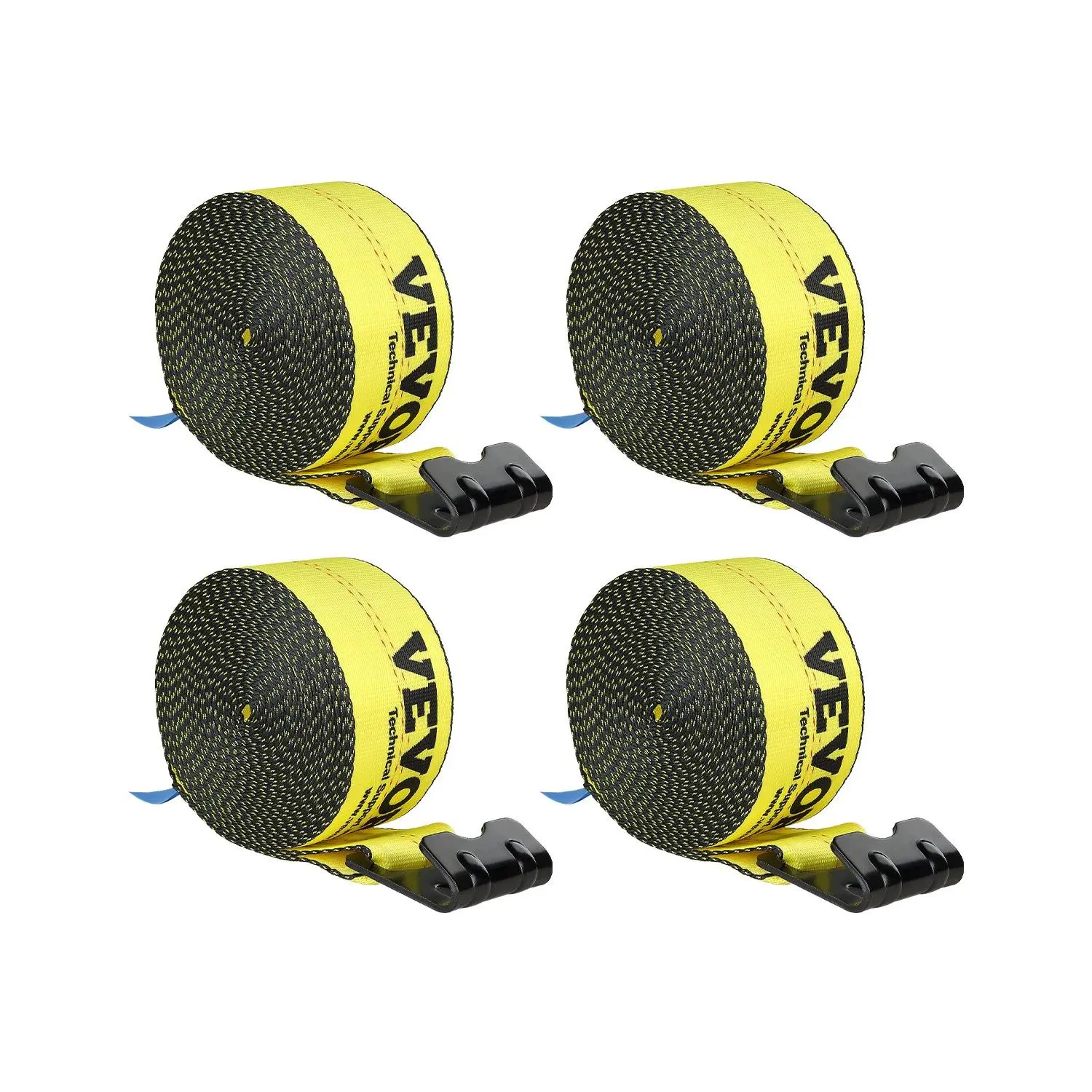 VEVOR High Strength Polyester Winch Straps (4 Pack), 4" Width x 30', 6000 lbs Load Capacity, 18000 lbs Break Strength, Flat Hooks, Flatbed Tie Downs for Trailer Cargo Control (Farms, Rescues), Polyester Strap