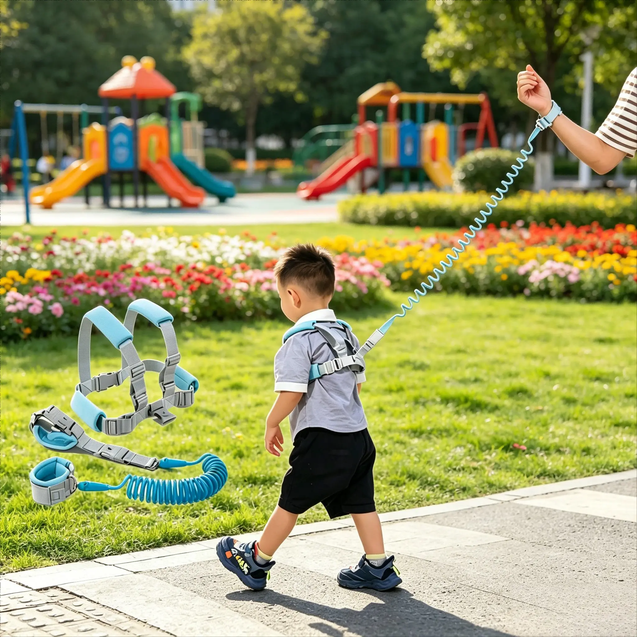 1pc 2-in-1 Multifunctional Kids Anti-Lost Safety Leash, Retractable Spring Strap with Wristband & Harness, Key Lock Security Anti-Lost Wrist Link, Dual-Use Wrist & Shoulder Strap Baby Walking Helper. Steel Wire Construction, Durable Material, Available in