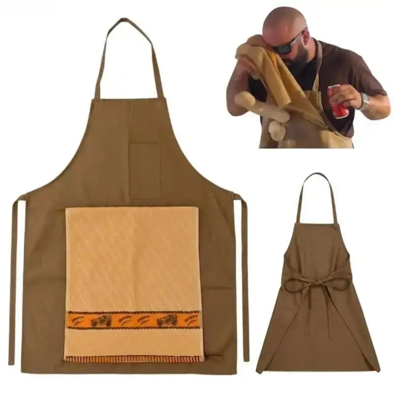 Funny Aprons for Grilling - Novelty Cooking Aprons with Hidden Surprise Towel, Pocket, Adjustable Strap, Durable Indoor Recreation Gag Gift for Guys, Birthday Present, Comfortable, Grill Apron