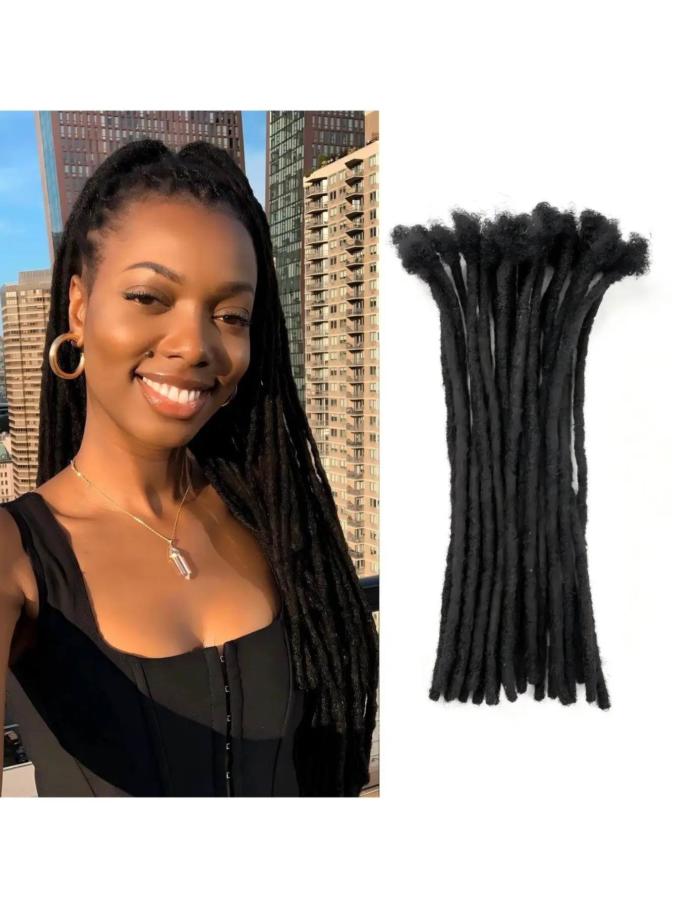 Natural Black Human Hair Dreadlock Extensions 4–16 Inch 0.6cm Width Handmade Loc Extensions Full Head Soft Natural Permanent Dreads 10/30/60/100 Strands Interlock Locs