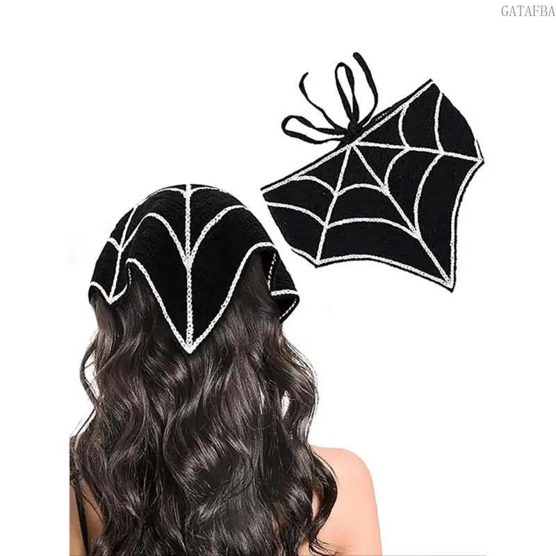 Halloween Crochet Spider Web Headband Scarf, Vintage Elegant Knitted Hair Accessories for Women Girls, Daily Holiday Party Decorative Hair Band