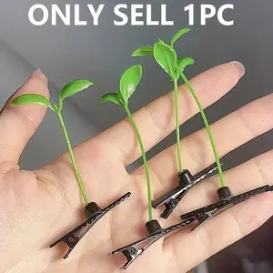 Cute Sweet Playful Plastic Hair Clips Set, 1pcs/3pcs Bean Sprout Hair Clips, Pure Color Font Design, Suitable for Women Aged 14+, Hair Clip With Bean Sprout