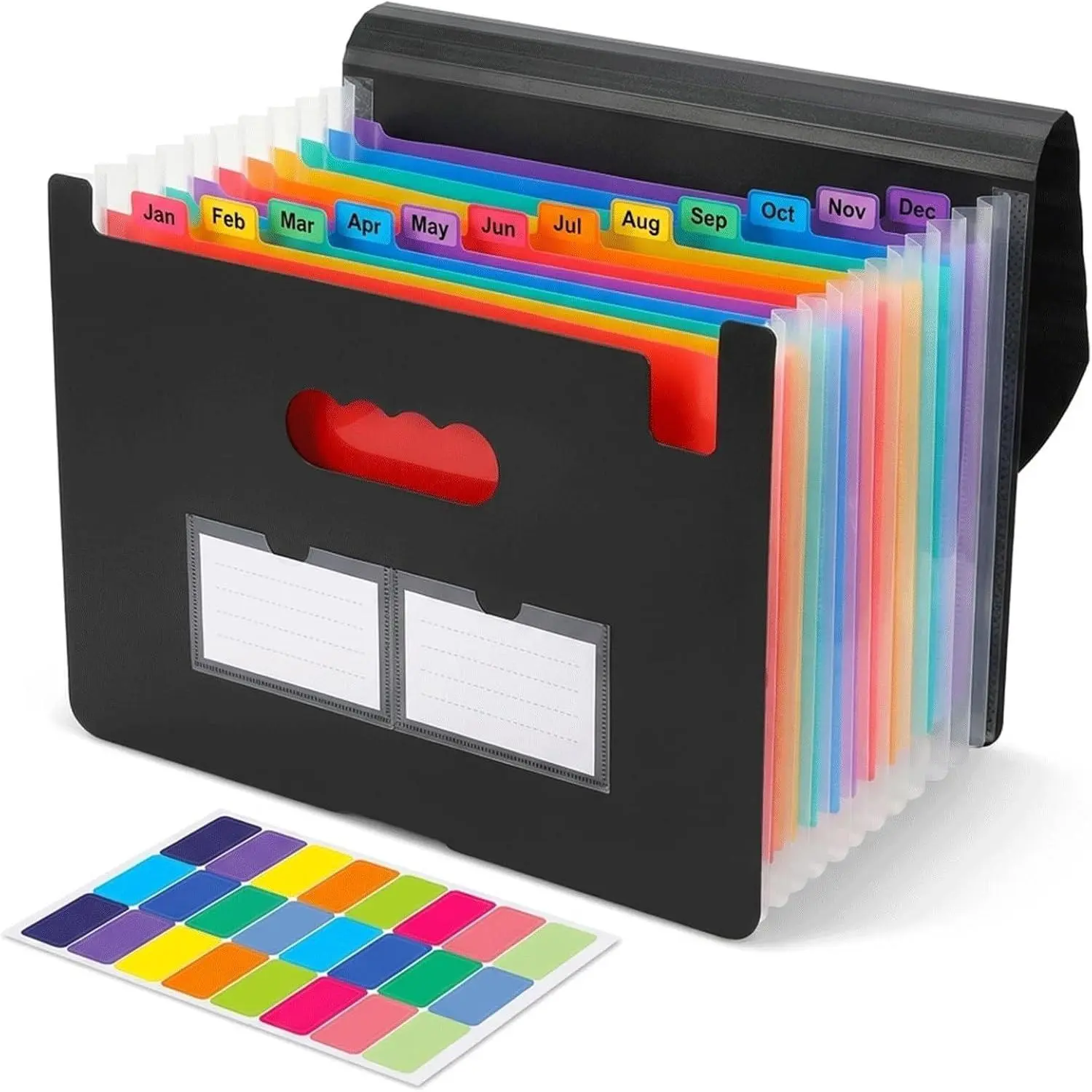 Portable Accordion File Organizer - 13 Pockets, 18-Line Synthetic Expanding File Folder, Letter Size Document Holder with Blank Labels for Office Supplies