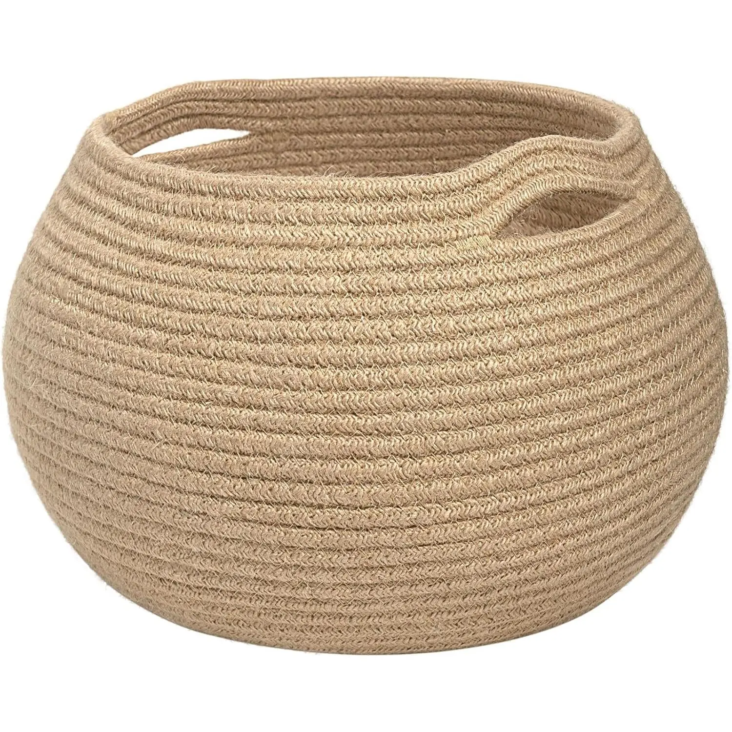 Goodpick Wicker Storage Basket for Living Room, Small Round Woven Basket for Toys, Towel, Bedroom, Children Corner Decoration Plant Baskets Indoor, Jute, 12.5"D x 8.3"H