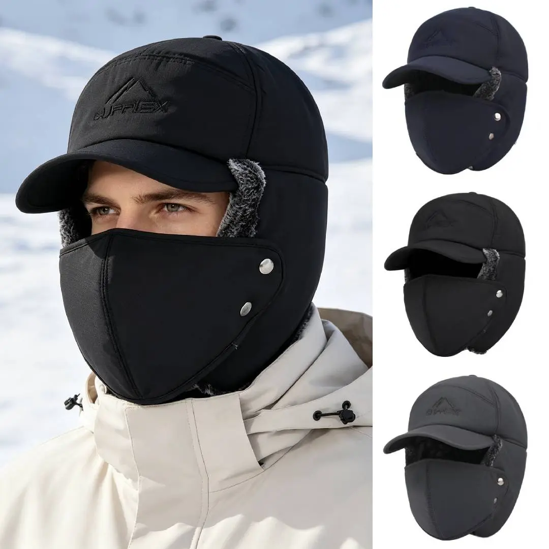 Winter Warm Trapper Hat with Detachable Face Mask, Plush Lining and Earflap Design, Perfect for Cold Weather, Travel, Hiking, Skiing and Outdoor Activities.