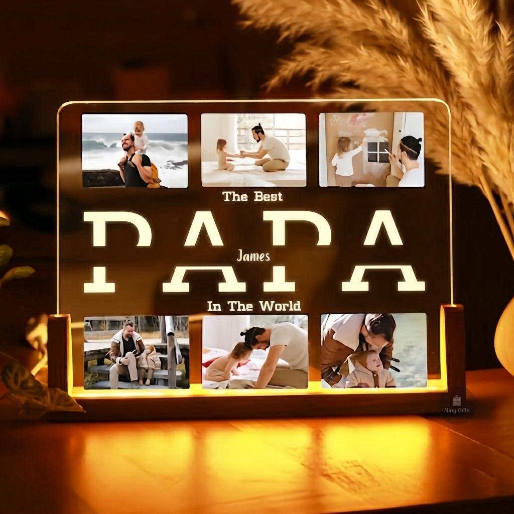 Custom Dad Photo Plaque with LED Night Light Personalized Acrylic Picture Frame Creative Desktop Decor for Dad Customized "Best Dad Ever" Photo Night Light| The Perfect Father's Day Birthday Thanksgiving Christmas Gift
