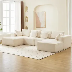 137 in Oversized U Shaped Cloud Couch, Corduroy Modular Sectional Sofa with Chaise, No Assembly – Cream, Deep Seat