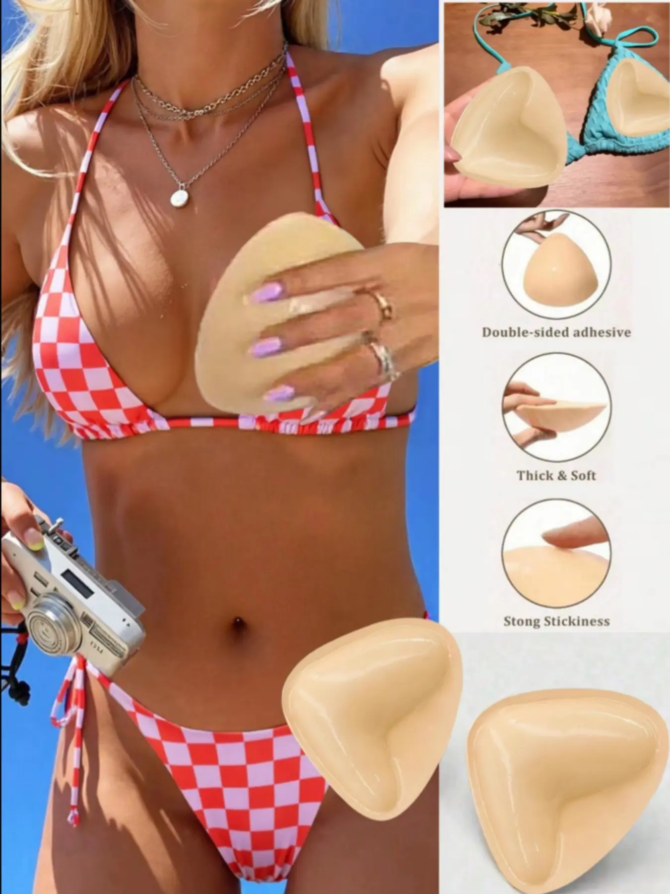 Women's Bikini Bra Inserts, Reusable Silicone Push Up Swimwear Pads, Double Sided Adhesive Lift Cups, Removable Breast Enhancers for Bikini Tops, Swimsuits, Sports Bras and Beachwear, Bra Inserts Padding