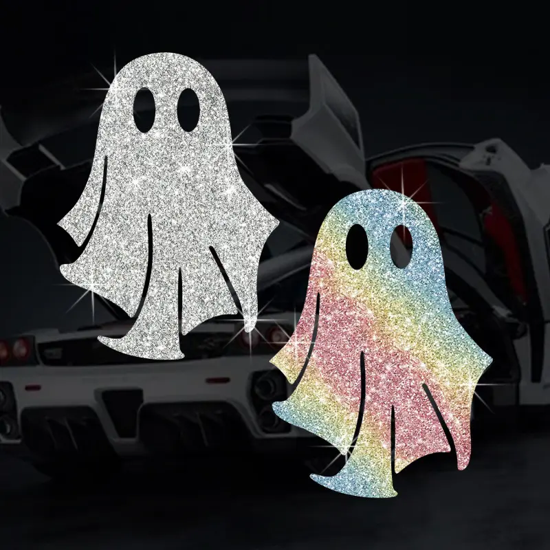 Bling Rhinestone Ghost Stick-On Car Decal - Cute Pastel Goth Glitter Nylon, Waterproof Halloween Vehicle Accessory for Bumper, Window