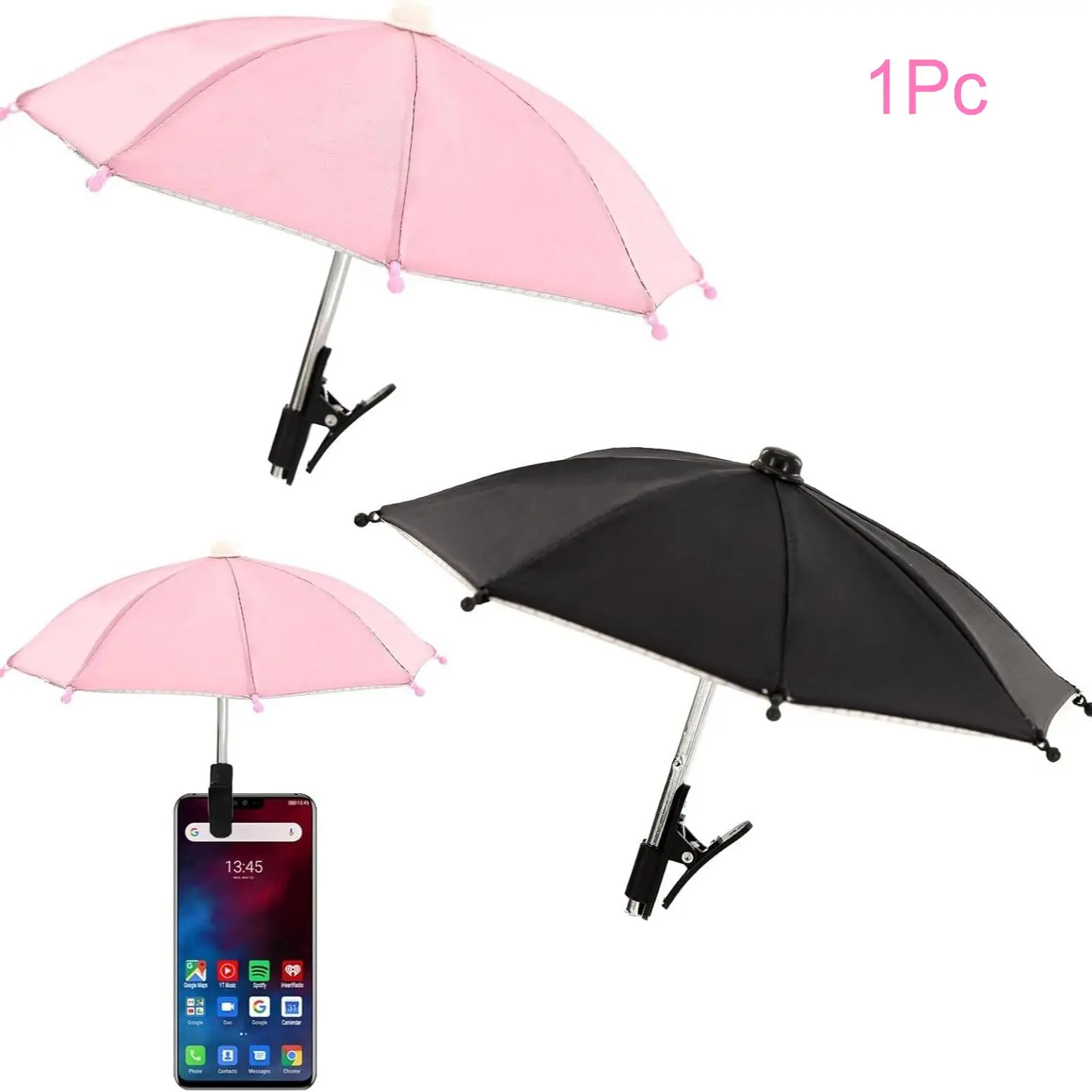 Mini Phone Umbrella with Clip Stand, Sunshade for Beach Pool Outdoor, Prevents Glare, Portable Smartphone Shade Protector, Portable Sunshade Shelter