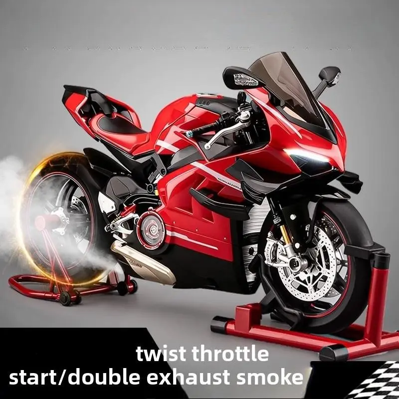 1/7 Scale Ducati Panigale V4R Diecast Motorcycle Model Full Metal Body Dynamic Alloy Model with Front Rear Chassis Detailed Mechanical Design Collectible Simulation Bike Ornament for Motorcycle Fans G