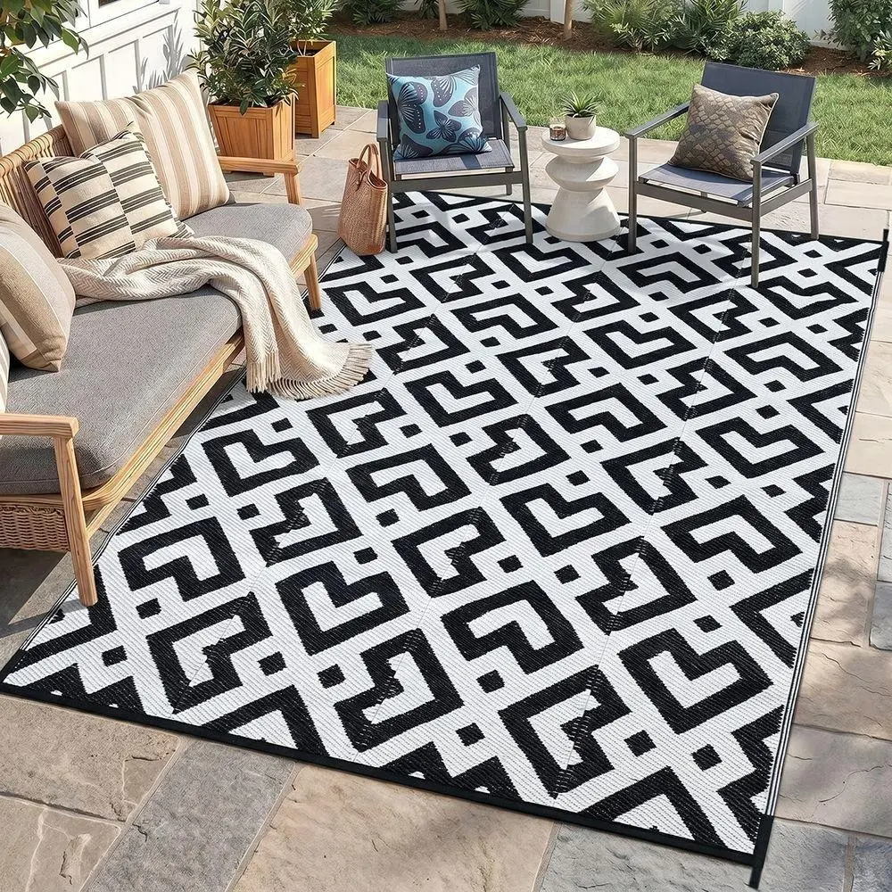 Waterproof Outdoor Rug 270x180cm, Garden Carpet, Plastic Double-Sided, Modern Area Rug, Large Outdoor Floor Mat, Ground Mat, Porch Rugs, RV, Patio, Backyard, Deck, Picnic, Beach, Camping