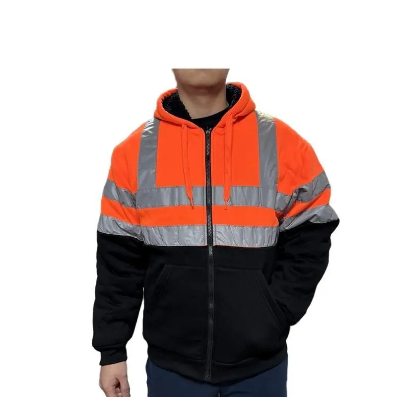 High Vis Safety Reflective Sweatshirt Wool Fleece Zipper Jacket Hoodie Menswear