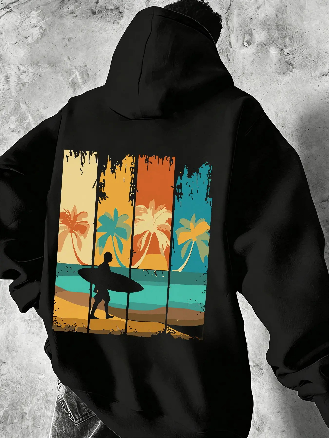 Mcd Oversized Fleece Pullover Hoodie Unisex, Retro Palm Tree Print, Loose-Fit Casual Sweatshirt, Fall Winter Streetwear