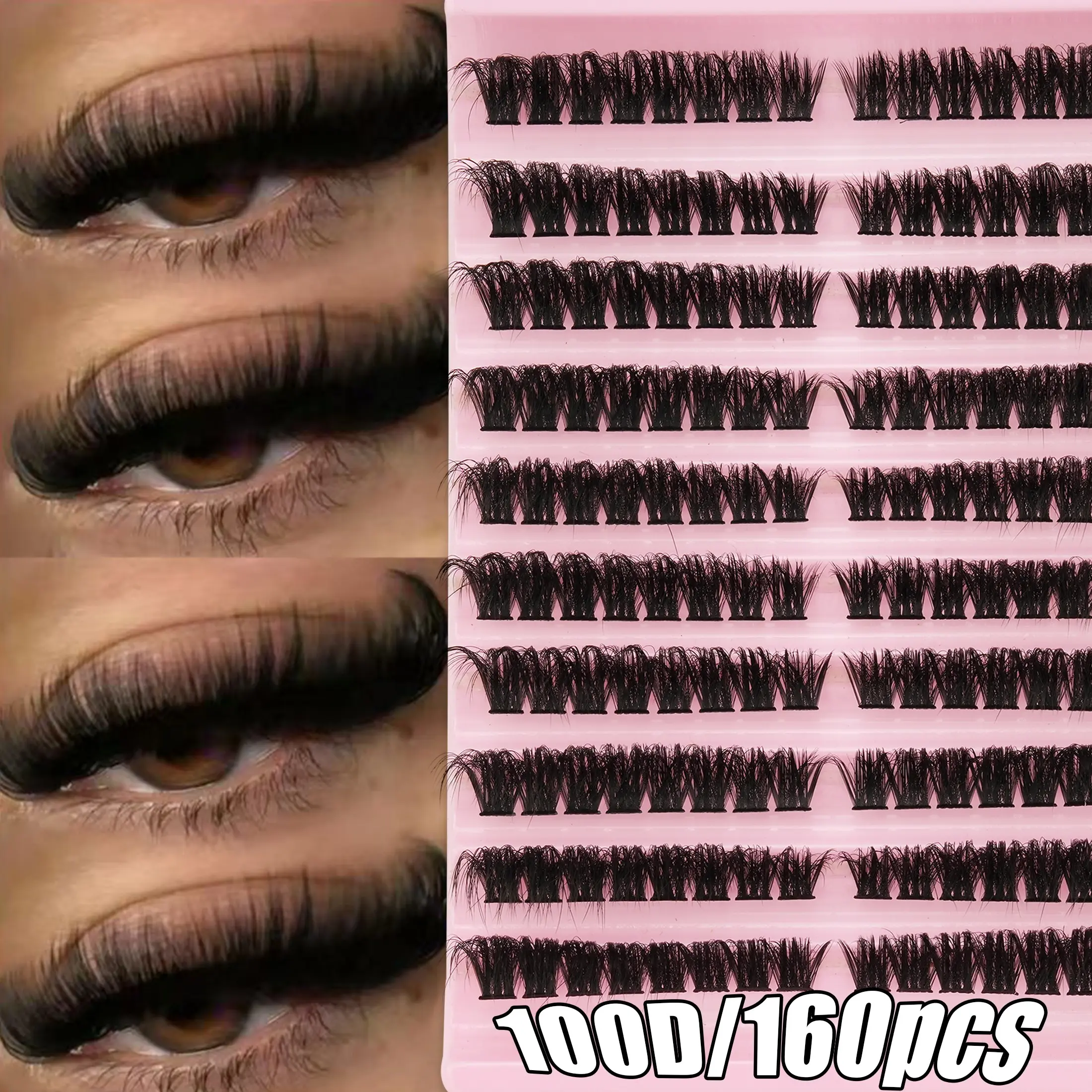 160 Pcs DIY False Eyelashes, Russian Curl, Volume Fluffy Lashes, 100D Classic Lash Extensions, 8-16mm Length, Soft & Fluffy, Easy to Wear Beauty Tool