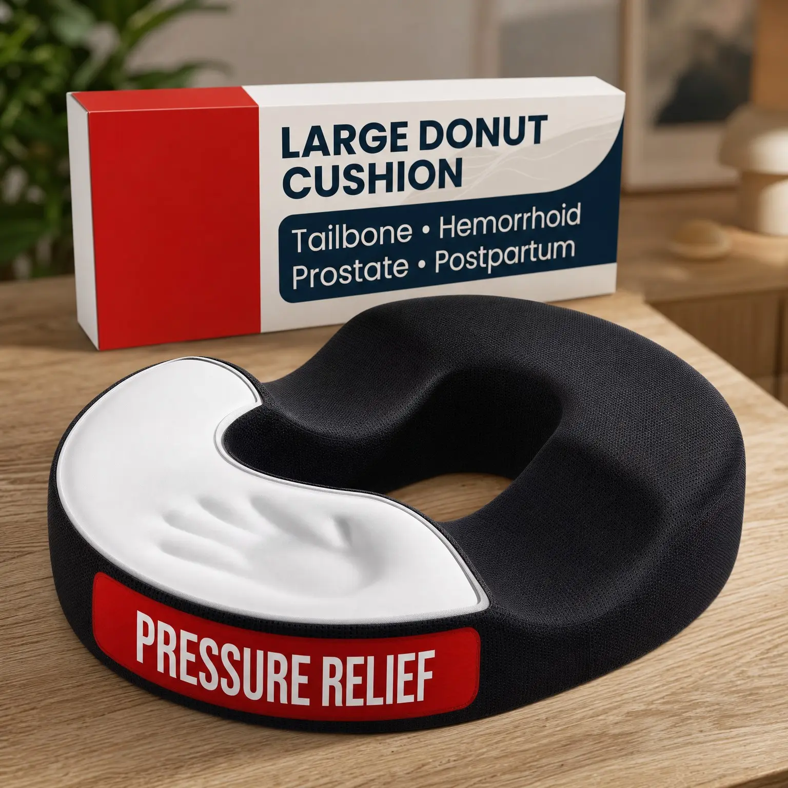 Donut Pillow for Tailbone Pain & Hemorrhoids – Large Memory Foam Lifting Cushion for Pressure Relief, Bed Sores, Prostate, Postpartum & Pregnancy Support, Black Mesh CoverGift