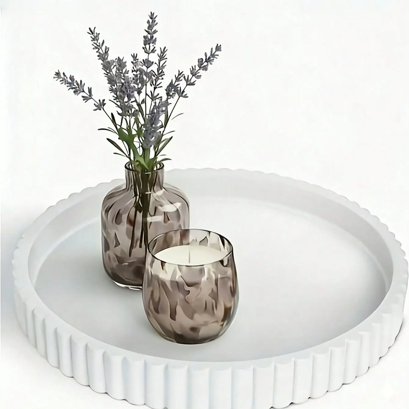 Modern Round Decorative Tray, Minimalist Coffee Table Decor, Vanity Perfume & Candle Display, Home Aesthetic Centerpiece, Candle Holder Centerpieces for Living Room, Bathroom & Coffee Bar, Candle Holders For Table Centerpiece