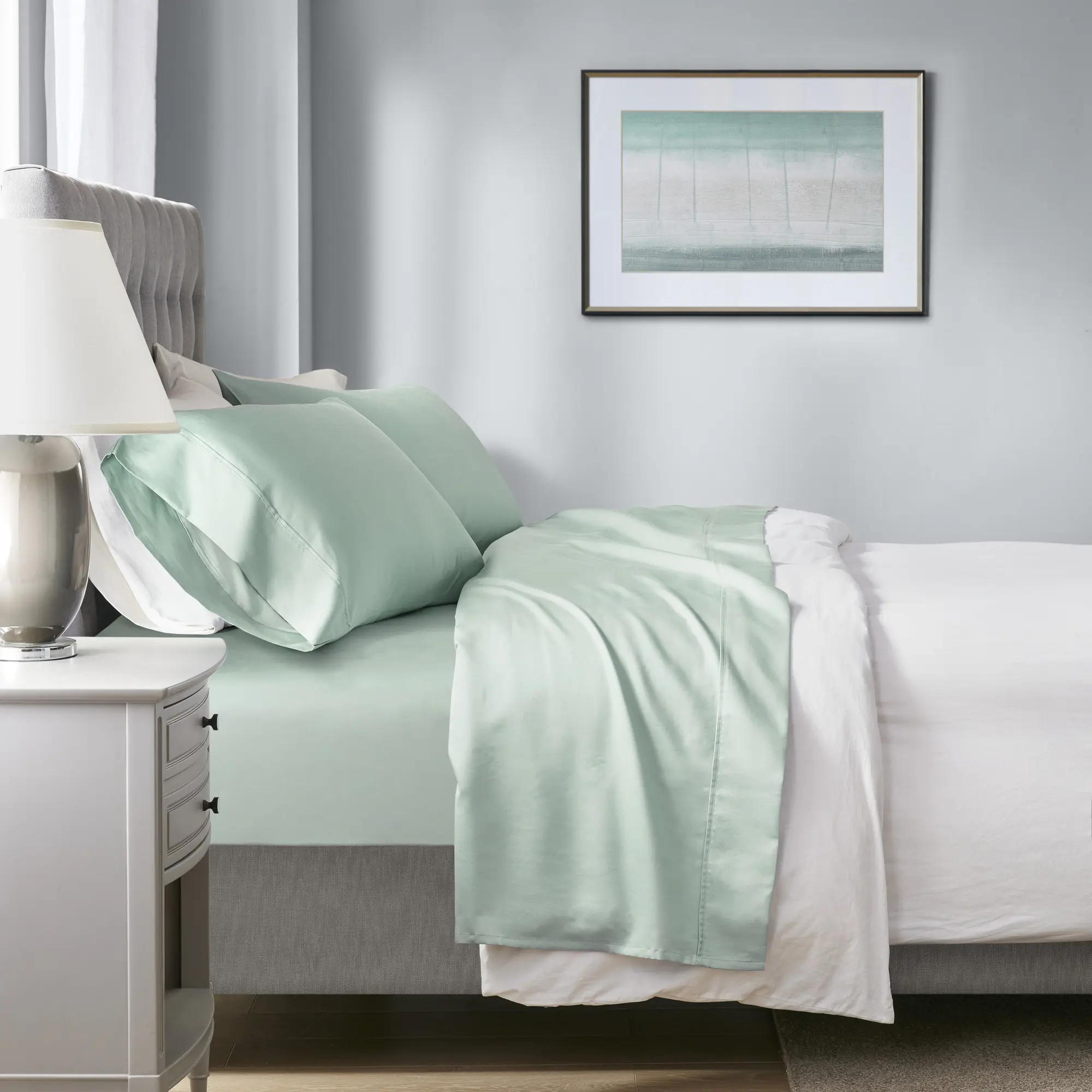 Nokaa 4-Piece King HeiQ Smart Temperature Cotton Blend Sheet Set Seaform Cooling Breathable Bedding for Master Bedroom Guest Room Hotel Dorm Soft Wrinkle-Resistant Easy Care Machine Washable Home Furniture and Household Product Search Terms