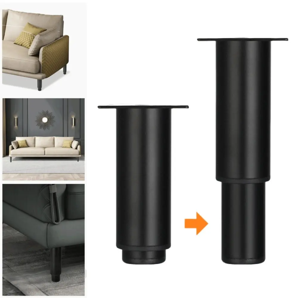 4 Pack Black Extendable Furniture Riser Legs Height 13cm to 24cm (5.12"-9.45"), Adjustable Steel Elevated Support Feet for Sofa Bed Nightstand Dresser Table, Noise Reduction Non-Slip Feet with Installation Screws