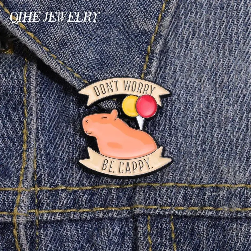 Don't Worry Be Cappy Enamel Pins Badge Brooch Lovely Animals Cartoon Capybara Lapel Wholesale Accessories Custom Kids Hat Metal