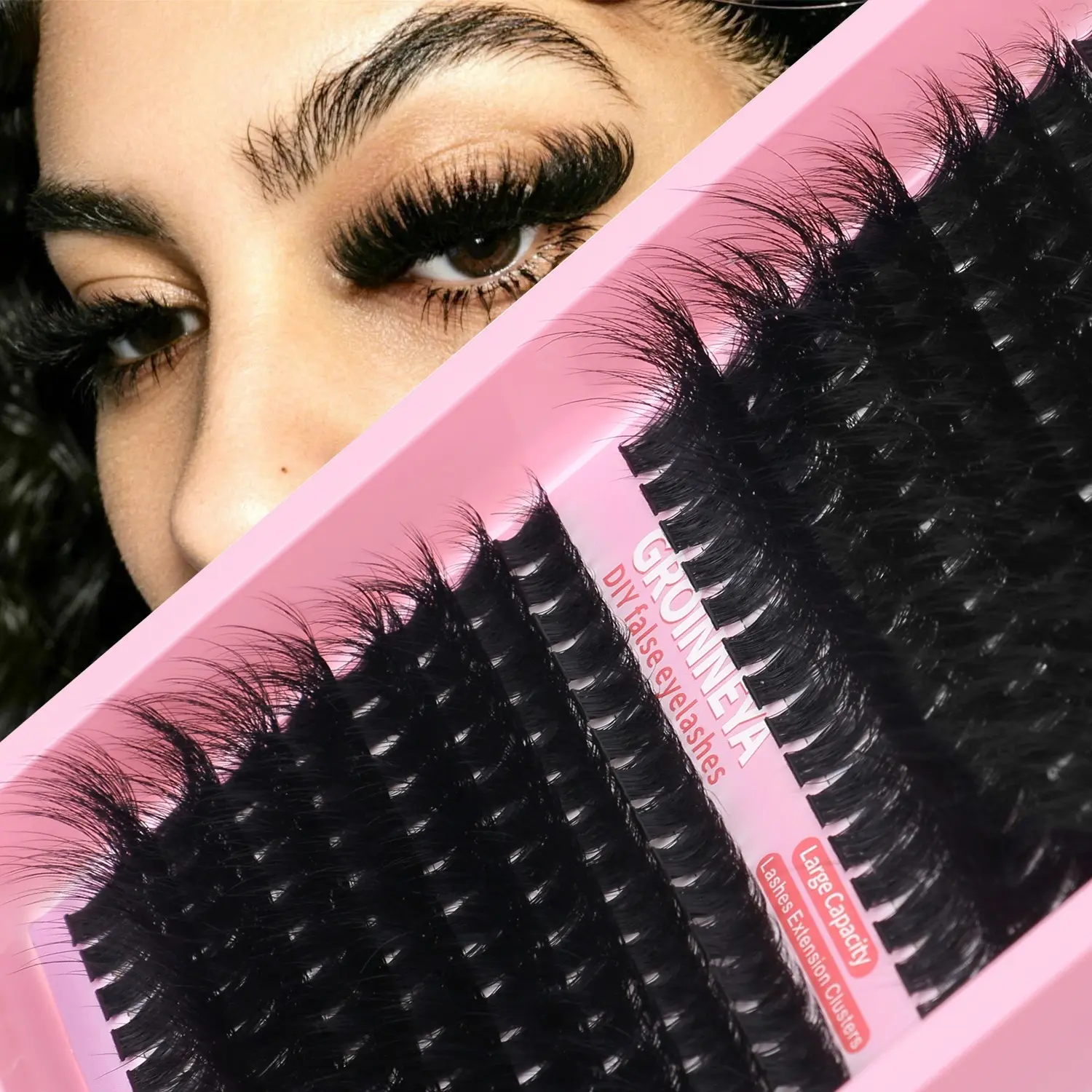 GROINNEYA 256/320PCS 12-26mm Ultra Long Cluster Lash Extensions Volume 5D Individual Lashes Thick Fluffy Dramatic Lash Clusters Multi-Style To DIY,Perfect For Party And Date,Festival, Volumized false eyelashes