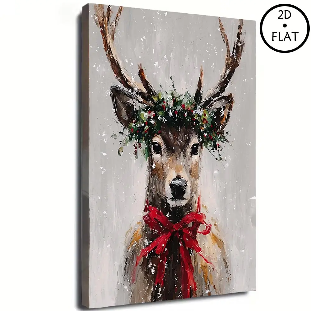 Rustic Cottagecore Holiday Wall Decor, Frameless Impasto Style Canvas Print of Snow Winter Deer, Festive Aesthetic Poster for Bedroom Decoration,poster for boyfriend  , dopamine   Decor   items Personalized Pet Portrait church unique art decoration