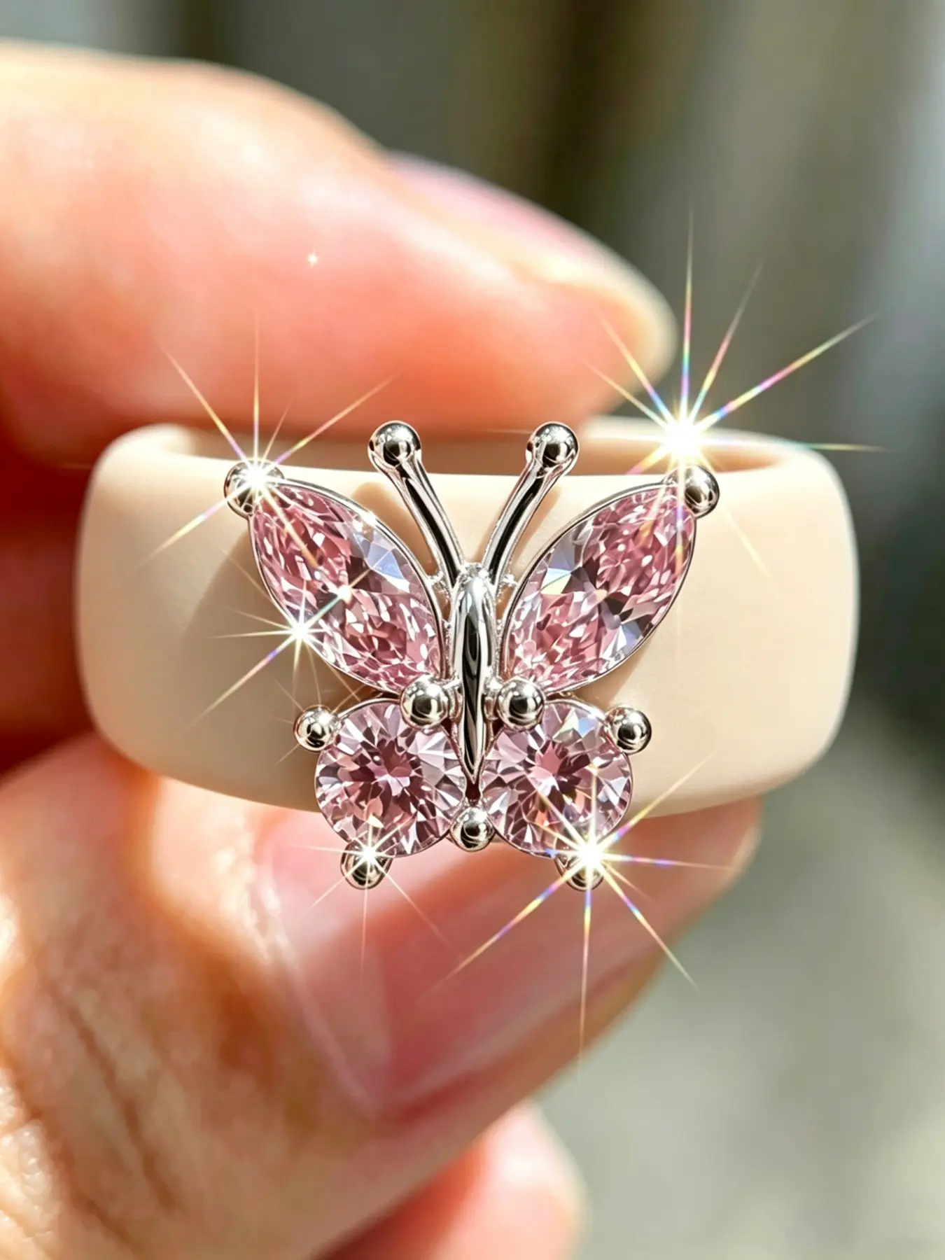 Elegant Butterfly Zircon Silicone Ring for Women, Fashion Promise Ring, Romantic Gift for Best Friends, Perfect Mother's Day Present, High-Quality Luxury Jewelry
