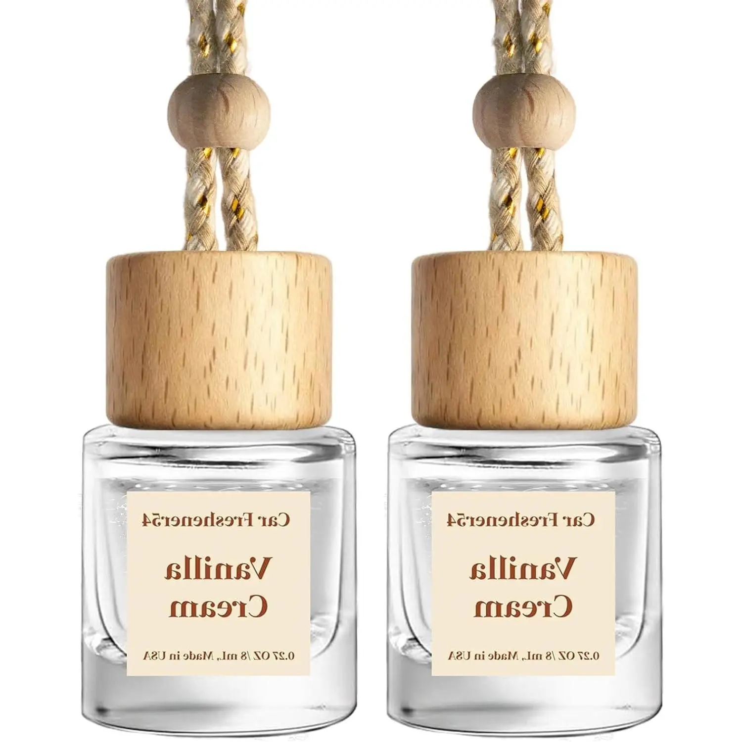 Hanging Car Air Freshener 2 Pack, Vanilla Cream Essential Oil Diffuser, Long-Lasting Fragrance, Cute Glass Bottle Car Accessories for Women & Men, Made in USA
