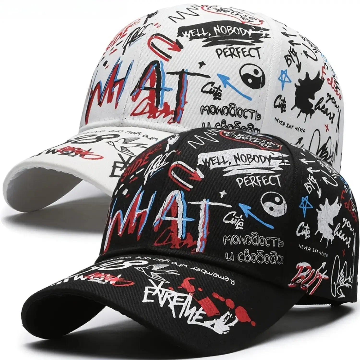 2 Piece Set Graffiti Sun Shading Baseball Cap, All Year Round Wear Hat, Stylish Outdoor Leisure Headwear, Breathable Casual Cap For Sports, Travel And Daily Use homedecor