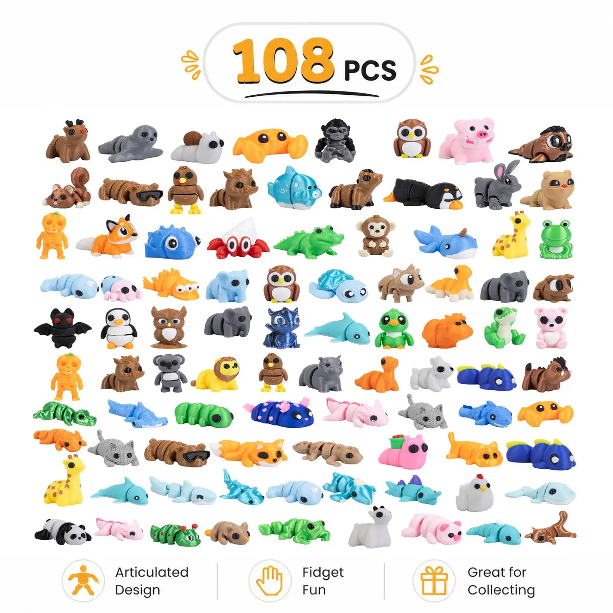 108pcs 3D Printed Multi-Joint Animal Figurines, Adjustable Cute Pet Models, Poseable Collectible, Desktop Decor, DIY Micro Landscape, Party Gifts, Animal Collectibles, Articulated Animal Figurines