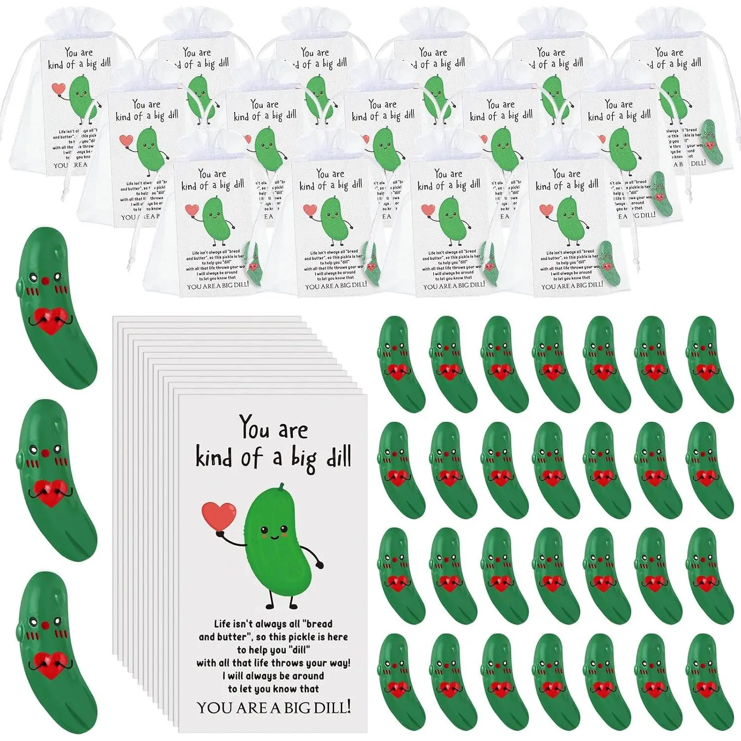 60 Sets Synthetic Cute Positive Mini Pickle Gifts with Thank You Cucumber Cards, Employee Appr. & Inspirational Office Stationery for Students, Teachers, Coworkers