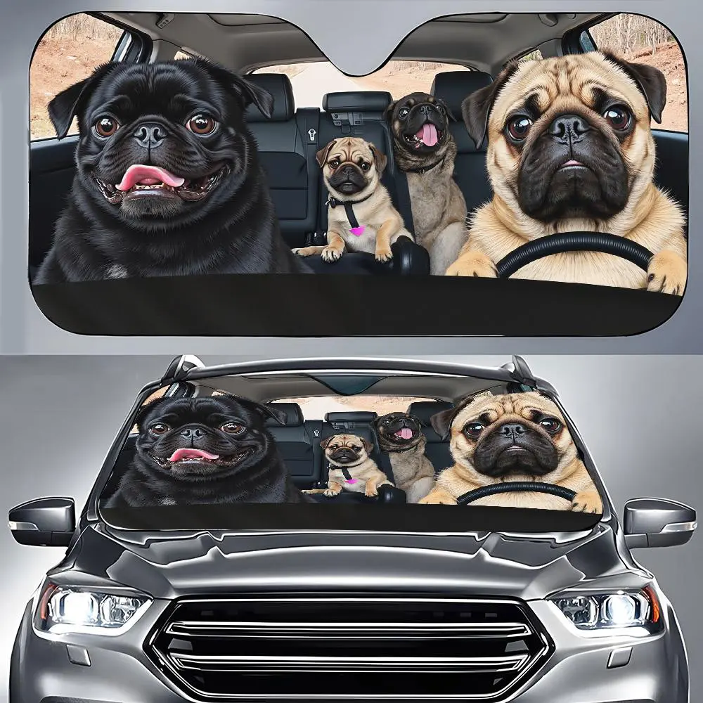 Bulldog Family Car Shade Front Windshield, Foldable Design, Blocks UV Rays, Fits Hatchback, Truck, Suv, Mpv, Protective Sunshade