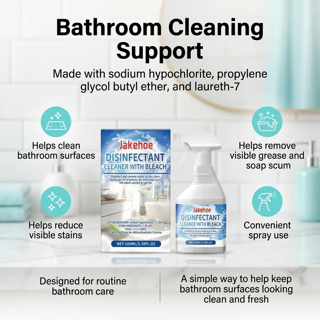 Bathroom Cleaner Spray, Multi-Purpose Bathroom Stain and Limescale Cleaner for Bathtub, Shower Walls, Toilet Surface, Sink, Faucet, Ceramic Tile, Grout, Water Spots, Soap Scum, Dirt, Grime, Bathroom Surface Care and Daily Home Cleaning Use